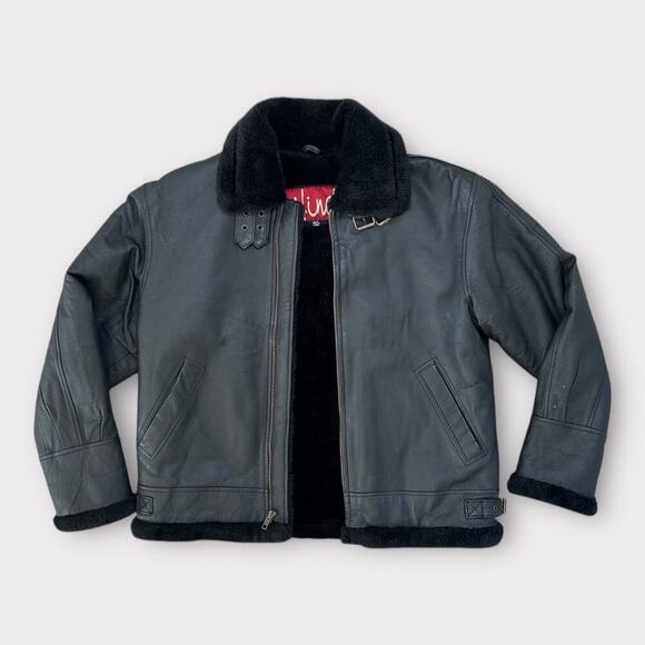 Hind Jackets & Blazers - Vintage Hind Leather 90s B-3 Flight Aviator Leather Jacket Shearling Blck 12/14